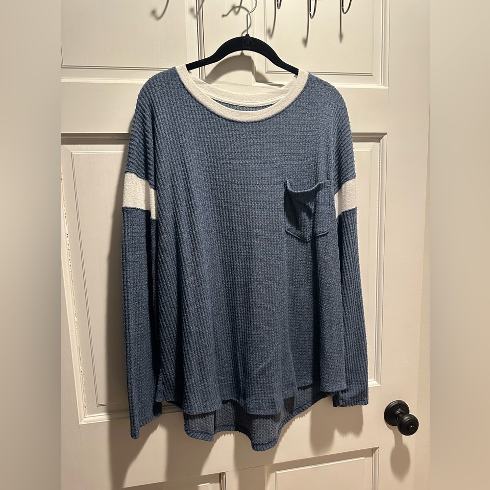 Blue and white cozy long sleeve